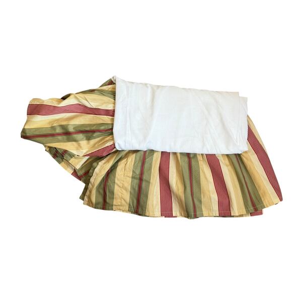 Waverly Bed Skirt FULL Laurel‎ Springs Ruffle Red Green & Gold Stripes 15" Drop - Picture 3 of 5